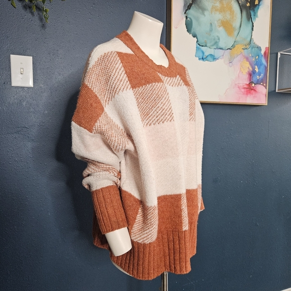 A New Day Plus Size Plaid Crewneck Pullover Sweater - Rust Brown/Pink/Cream - Picture 6 of 13